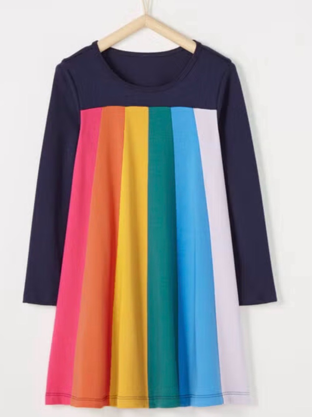 Hanna Andersson Navy Long-Sleeve Top with Rainbow Front Panels